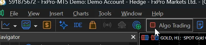 The Algo Trading button switched off