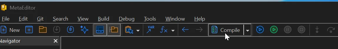 The Compile button in the MetaEditor toolbar